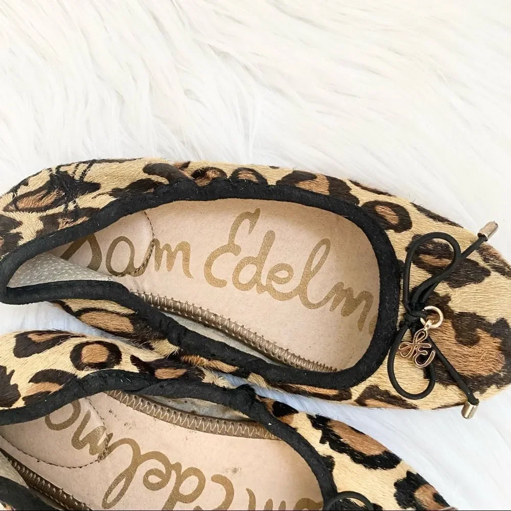 Sam Edelman calf hair on  leopard print flats ballet shoes 1.5